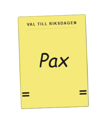 Swedish ballot paper with PAX written on it - Val till Riksdagen